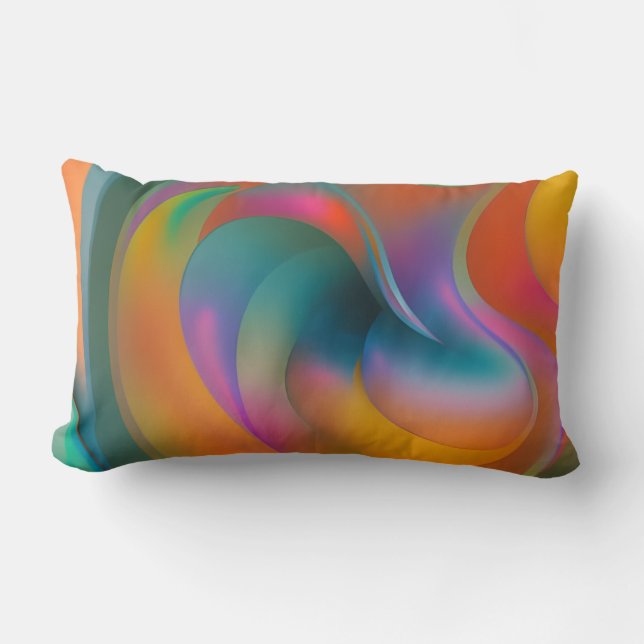 Colourful Abstract Swirls Orange Blue Green Pink  Lumbar Cushion (Front)