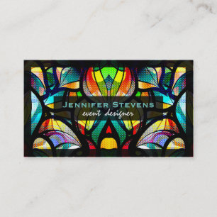 Colourful Abstract Swirls Stained Glass Look 2 Business Card