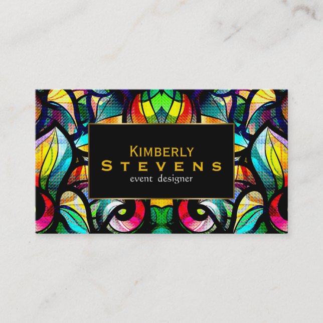 Colourful Abstract Swirls Stained Glass Look 2b Business Card (Front)