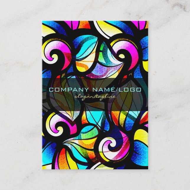 Colourful Abstract Swirls-Stained Glass Look Business Card (Front)