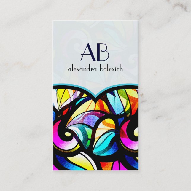 Colourful Abstract Swirls Stained Glass Template Business Card (Front)