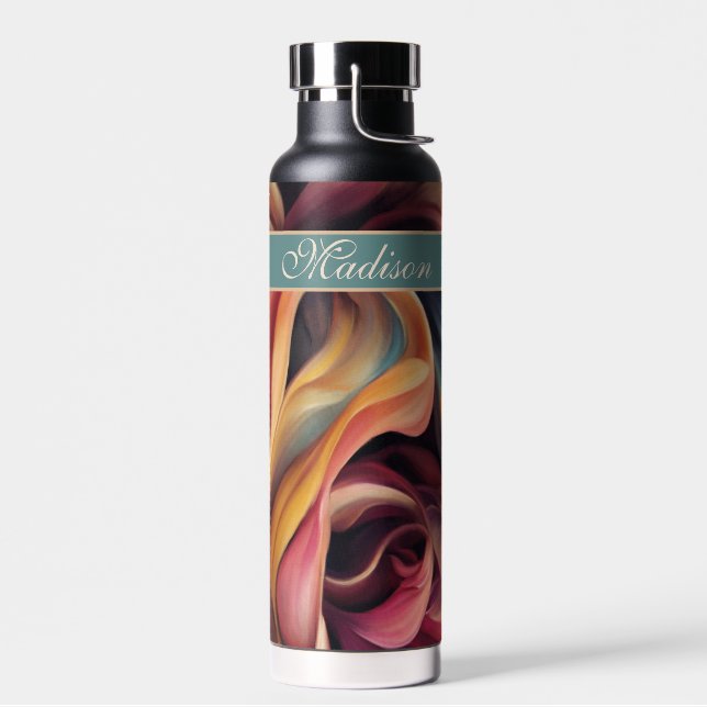 Colourful Abstract Swirls with Name Water Bottle (Left)