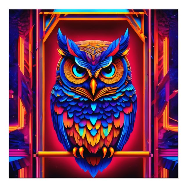 Colourful Abstract Techno Owl Photo Print (Front)