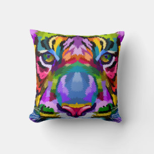 Colourful Abstract Tiger Face – Vibrant Psychedeli Cushion