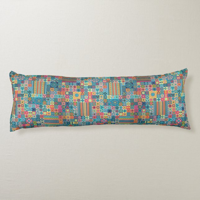 Colourful abstract tile pattern design body cushion (Back)
