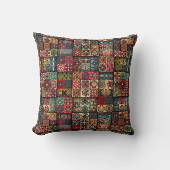 Colourful abstract tile pattern design cushion (Front)