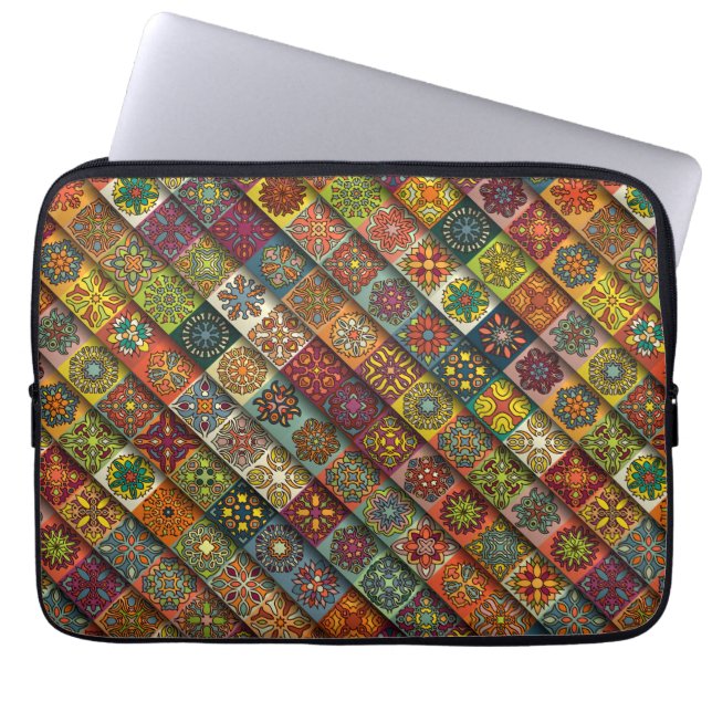 Colourful abstract tile pattern design laptop sleeve (Front)