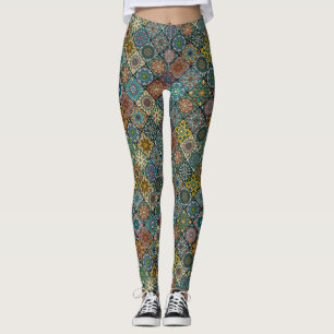 Colourful abstract tile pattern design leggings