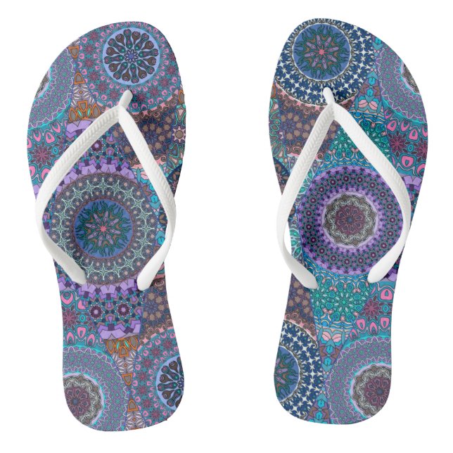 Colourful abstract tile pattern design thongs (Footbed)