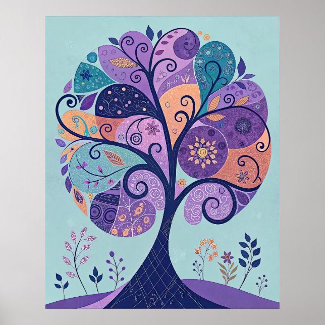 Colourful Abstract Tree Art Print, Whimsical Natur Poster (Front)