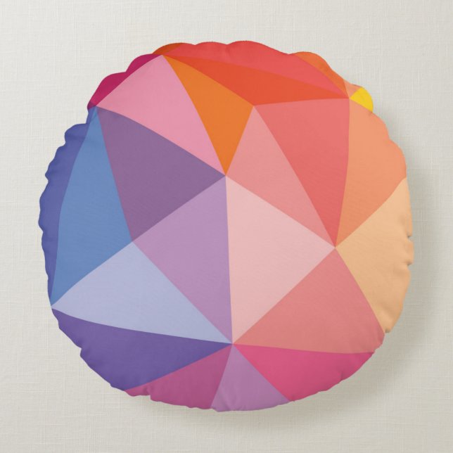 Colourful Abstract Triangle Pattern Round Cushion (Front)