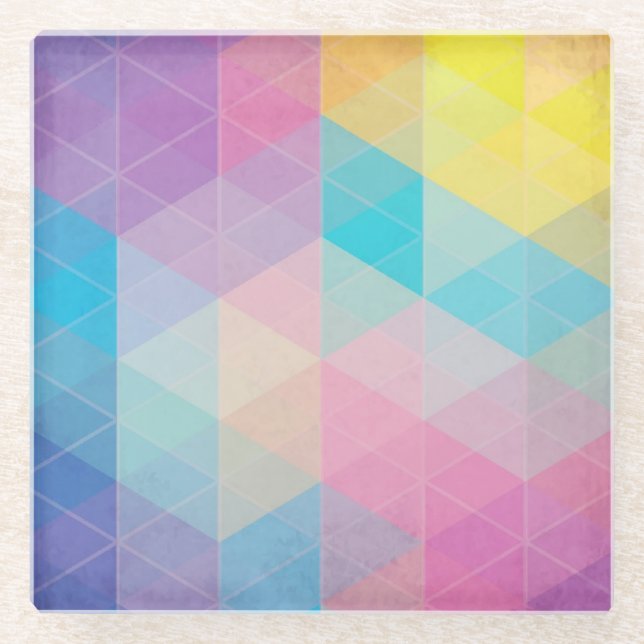 Colourful abstract triangles background glass coaster (Front)