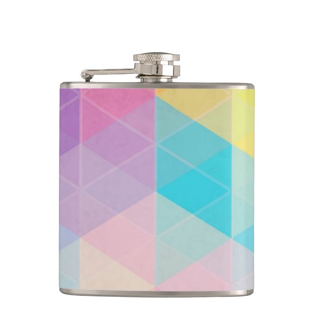 Colourful abstract triangles background hip flask (Front)