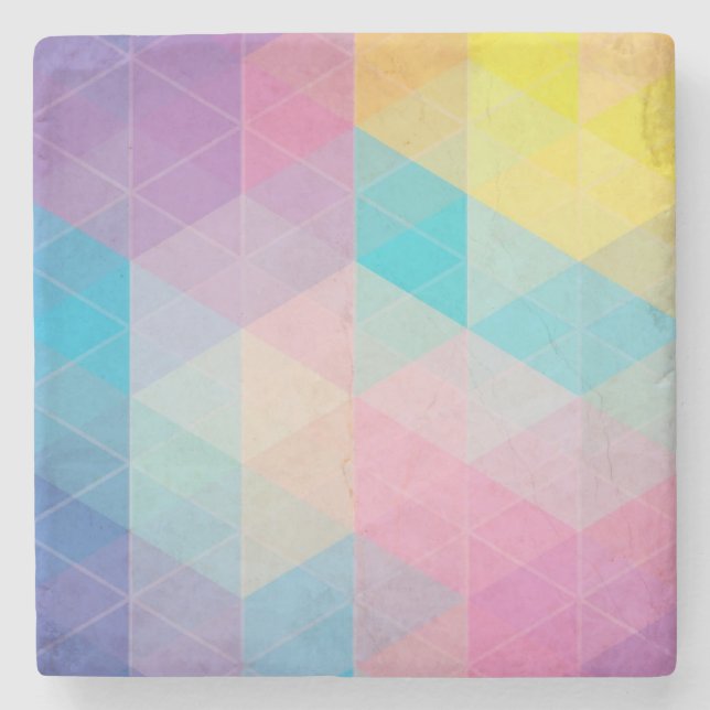 Colourful abstract triangles background stone coaster (Front)