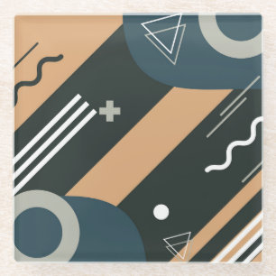 Colourful Abstract Triangles, Circles and Lines Glass Coaster