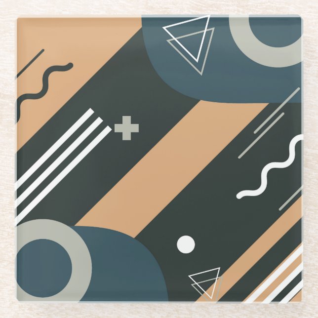 Colourful Abstract Triangles, Circles and Lines Glass Coaster (Front)