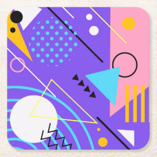 Colourful Abstract Triangles, Circles and Lines Square Paper Coaster