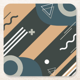Colourful Abstract Triangles, Circles and Lines Square Paper Coaster
