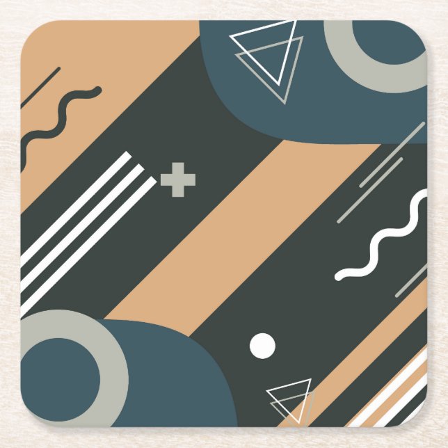 Colourful Abstract Triangles, Circles and Lines Square Paper Coaster (Front)