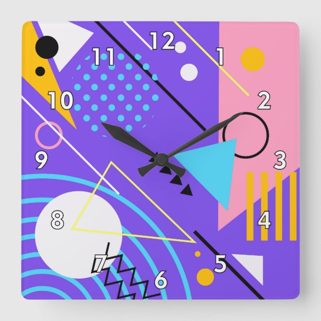 Colourful Abstract Triangles, Circles and Lines Square Wall Clock (Front)