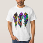 Colourful Abstract Tribal Feathers Illustration T-Shirt<br><div class="desc">Cool colourful tribal style 3 feathers illustration hand coloured.</div>