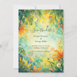 colourful abstract Tropical Hawaii palms Wedding Invitation
