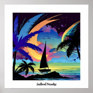 Colourful Abstract Tropical Paradise Sailboat  Poster