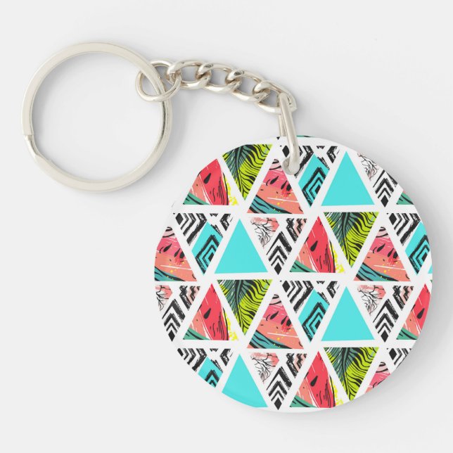 Colourful Abstract Tropical Pattern Key Ring (Front)