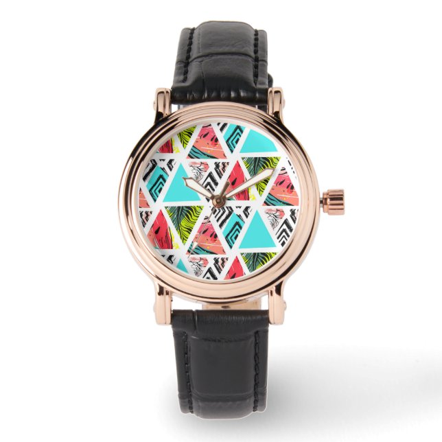 Colourful Abstract Tropical Pattern Watch (Front)
