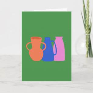 Colourful Abstract Vase Pottery Shapes in Green Note Card