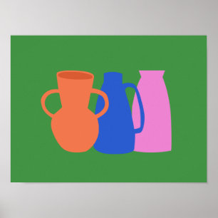 Colourful Abstract Vase Pottery Shapes in Green Poster