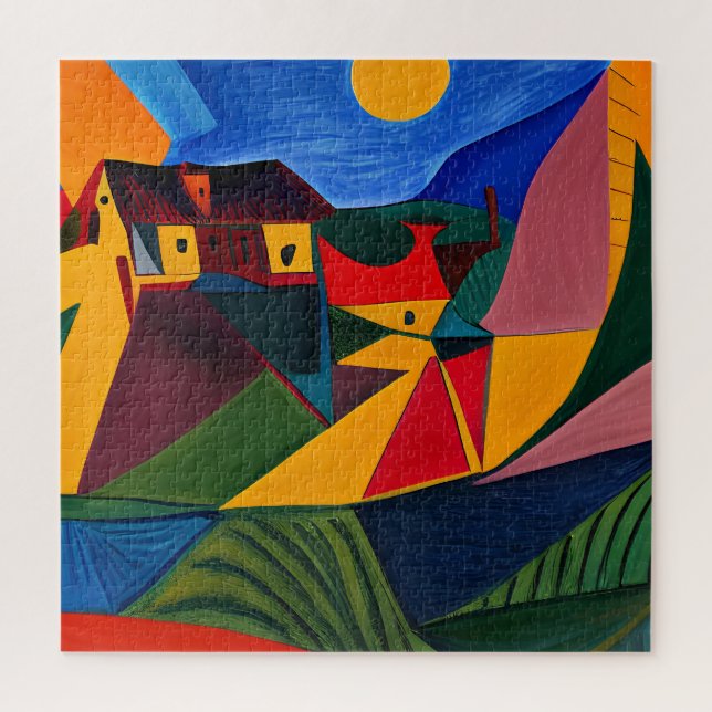 Colourful abstract village landscape jigsaw puzzle (Vertical)