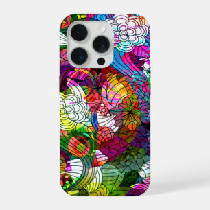 Colourful Abstract Vintage Flowers Collage iPhone 15 Pro Case