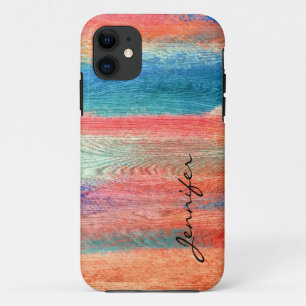 Colourful Abstract Vintage Wood Grain iPhone 11 Case