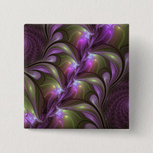 Colourful Abstract Violet Purple Khaki Fractal Art 15 Cm Square Badge