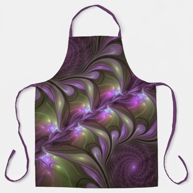 Colourful Abstract Violet Purple Khaki Fractal Art Apron (Front)