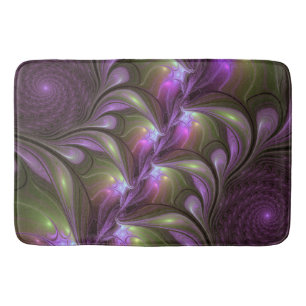 Colourful Abstract Violet Purple Khaki Fractal Art Bath Mat