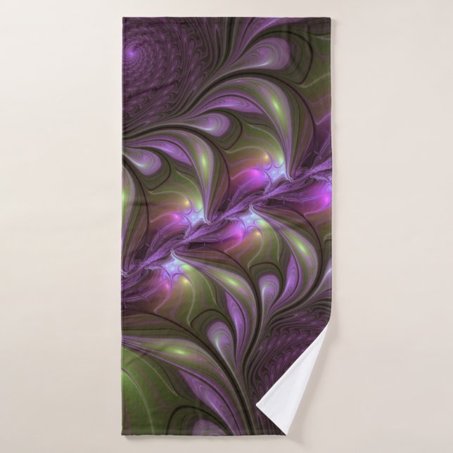 Colourful Abstract Violet Purple Khaki Fractal Art Bath Towel (Bath Towel)