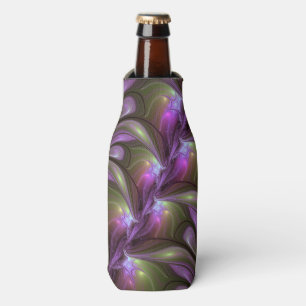 Colourful Abstract Violet Purple Khaki Fractal Art Bottle Cooler