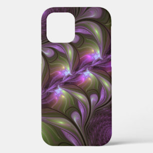 Colourful Abstract Violet Purple Khaki Fractal Art iPhone 12 Case