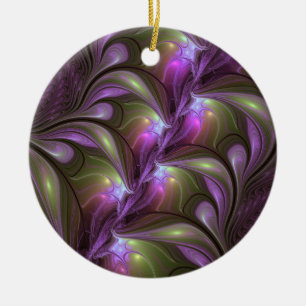 Colourful Abstract Violet Purple Khaki Fractal Art Ceramic Ornament