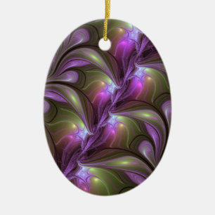 Colourful Abstract Violet Purple Khaki Fractal Art Ceramic Ornament