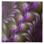 Colourful Abstract Violet Purple Khaki Fractal Art Ceramic Tile<br><div class="desc">Striking fractal art,  abstract and luminous
with shades of purple,  violet and khaki.
Design for your ceramic tile and more.</div>