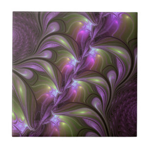 Colourful Abstract Violet Purple Khaki Fractal Art Ceramic Tile
