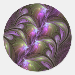 Colourful Abstract Violet Purple Khaki Fractal Art Classic Round Sticker