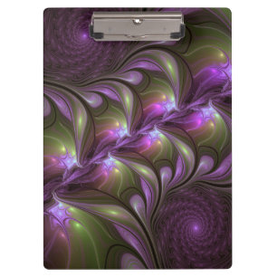 Colourful Abstract Violet Purple Khaki Fractal Art Clipboard