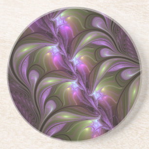 Colourful Abstract Violet Purple Khaki Fractal Art Coaster