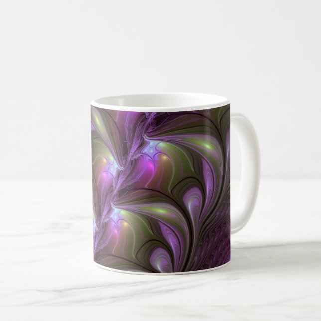 Colourful Abstract Violet Purple Khaki Fractal Art Coffee Mug (Front Right)