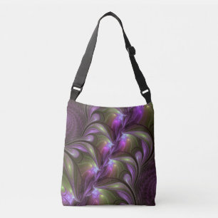 Colourful Abstract Violet Purple Khaki Fractal Art Crossbody Bag