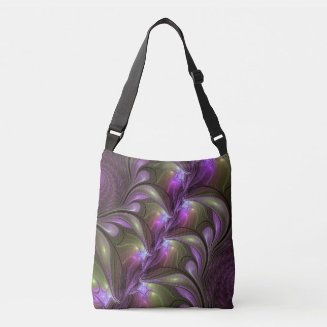 Colourful Abstract Violet Purple Khaki Fractal Art Crossbody Bag (Front)